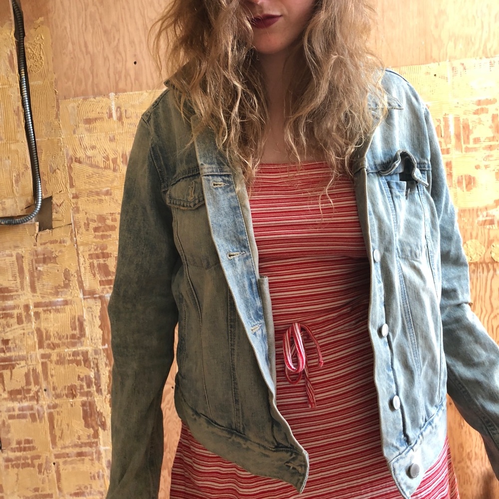 Oversized light wash denim jacket